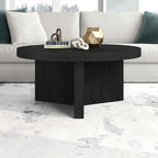 Henn&Hart 32" Fluted Round Low-Profile Coffee Table with Ribbed Pedestal Base for Living Room, Family Room, Office, or Apartment, Black Grain
