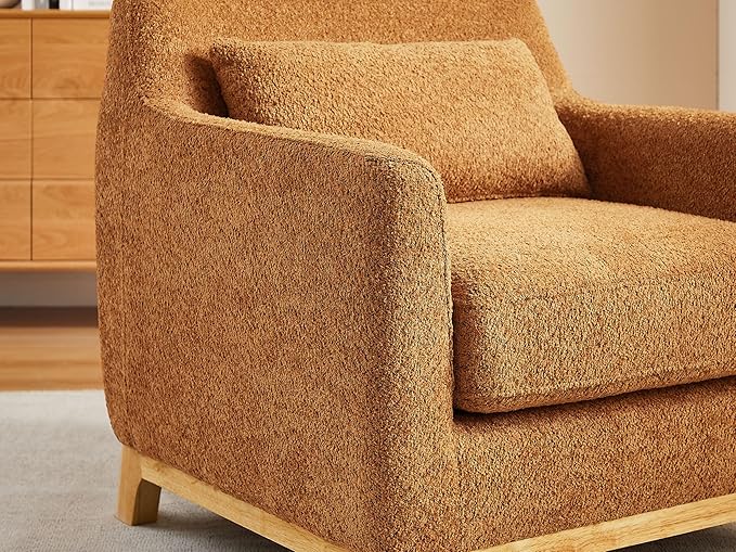 VANOMi 31" Living Room Chairs, Sherpa Comfy Arm Chair with Wood Frame, Modern Accent Chairs for Bedroom, Reading, Light Orange