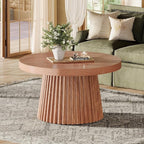 Tribesigns Coffee Table, 31.5" Small Farmhouse Round Coffee Tables with Fluted Drum Base, Mid Century Modern Farmhouse Accent Center Table for Living Room, Apartment, Small Space, Walnut