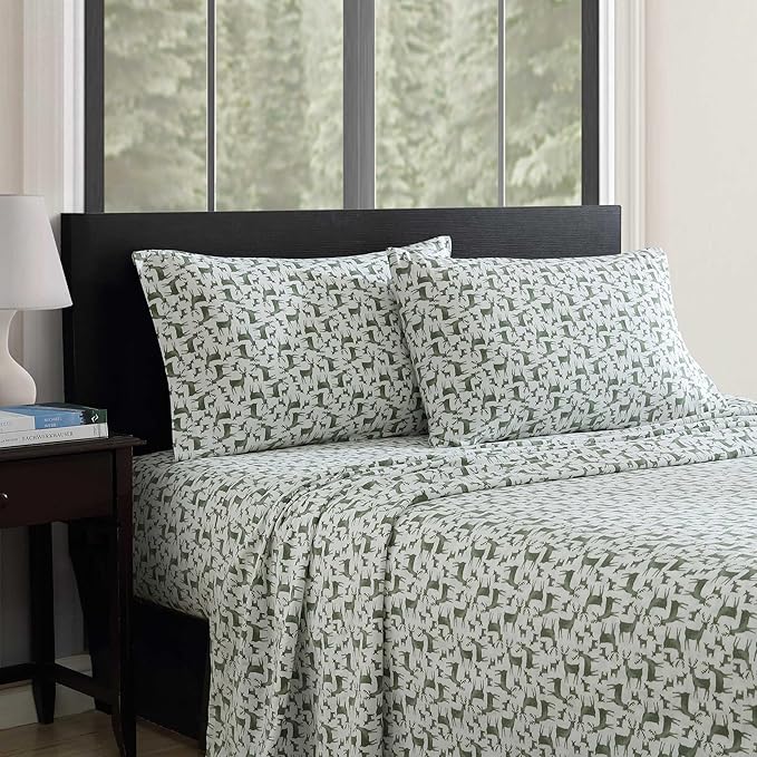 Eddie Bauer - Flannel Sheets Twin Size, Anti-Pilling & Wrinkle Resistant Cotton, Touchably Soft for All-Season Comfort - Bed Sheets with Matching Pillowcase & Fitted Sheet (Deer Camp Green)