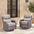 Swivel Patio Chairs Set of 2 with 6" Thick Cushion - Wicker Outdoor Swivel Rocker Patio Chairs, High Back Comfortable Outdoor Glider Chairs 360° Rotation Glider Brown Wicker-Grey Cushion