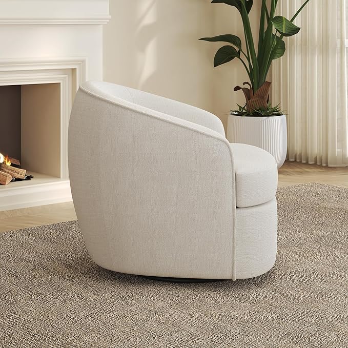 Leyu&Hafort Modern Beige Swivel Accent Chair with Removable Foam Seat Cushion, Linen Upholstered Comfty Sofa for Living Room and Bedroom Reading, FSC Certified Solid Wood Base. (Beige)