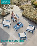 SERWALL Outdoor Patio Furniture Set, 5 Piece HDPE Patio Conversation Sets, All-Weather Wood-Like Outdoor Couch Loveseat and Coffee Table with Thick Cushions for Porch Balcony Garden Backyard