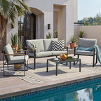NATURAL EXPRESSIONS 4 Pieces Patio Furniture Sets,Outdoor Metal Sectional Furniture Modern Patio Conversation Set,Fauxwood Anti-Scald Armrest,Sling Mesh,Tempered-Glass Table,4" Olefin Cushions