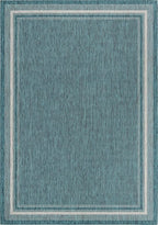 Unique Loom Outdoor Border Collection Area Rug - Soft Border (10'x 14' 1" Rectangle, Teal/ Ivory)