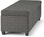 SIMPLIHOME Avalon 48 inch Wide Contemporary Rectangle Storage Ottoman Bench in Dark Grey Tweed Look Fabric, Assembled, For the Living Room, Entryway and Family Room