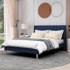 AGARTT Upholstered Platform Bed Frame Full Size with Headboard and Footboard/Wooden Slats Support/No Box Spring Needed/Easy Assembly,Blue Velvet