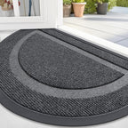 OLANLY Half Circle Door Mat Indoor Outdoor Entrance Welcome, Waterproof All-Season, All-Weather Doormat, Sturdy Natural Rubber, Low Profile, Easy Clean Patio Porch Entryway Mat, 59x35, Grey