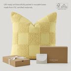 Double Stitch 100% Cotton Throw Pillow Covers - Checkered Tufted Boho Decorative Pillow Covers 20x20, Made in India, Square Cushion Case, Modern Home Decor for Couch, Sofa, Living Room, Lemon Yellow