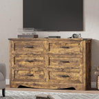 Dresser for Bedroom with 6 Drawers, 48" Wide Wood Chest of Drawers with Deep Drawers & Mental Handle, Wooden Dresser TV Stand, Modern Closet Storage Organizer for Living Room, Hallway, Entryway, Brown