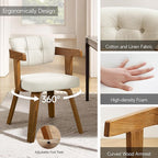 Art Leon Office Chair No Wheels - Mid Century Modern Desk Chair, Fabric Upholstered Accent Arm Chair with Wood Legs for Small Spaces Home Office Living Room Bedroom Study, Off White/Walnut