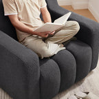 VANOMi Oversized Accent Chair, Modern Living Room Chairs, Comfy Boucle Fabric Upholstered Armchair for Bedroom, Office, Waiting Room (Dark Gray)