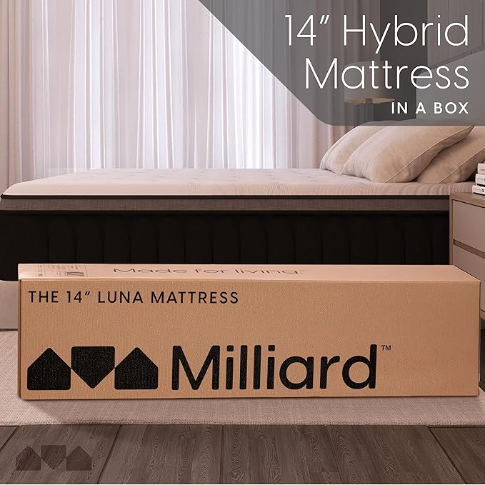 Milliard Queen Mattress, 14 Inch Hybrid Mattress in a Box with Premium Memory Foam and Quilted Pillow Top - Medium Firm, Cool Night Sleep and Full Body Support & Pressure Relief, CertiPUR-US Certified