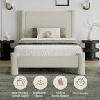 Twin Size Bed Frame, Boucle Upholstered Platform Bed with Headboard and Footboard, Soft Rounded Corners, No Box Spring Required, Easy Assembly, Cream