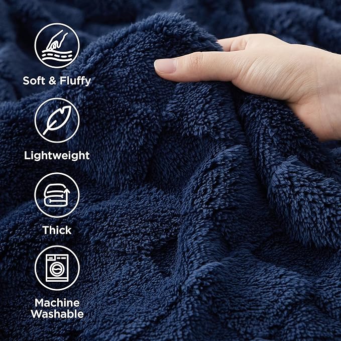Bedsure GentleSoft Blankets Queen Size for Bed - Super Soft Cozy Blanket for Women Men Girls, Large Fuzzy Fleece Throw for Bedroom Decor, Navy Blue, 90x90 Inches