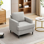 Mid-Century Accent Chair,Modern Linen Fabric Armchair for Living Room,Comfy Upholstered Reading Accent Chairs for Bedroom,Single Sofa Chair with Wood Legs (Light Grey, 1 Pack)