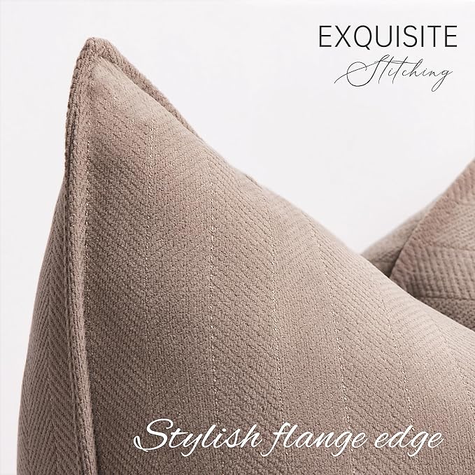 ZWJD Khaki Pillow Covers 22x22 Set of 2 Chenille Throw Pillow Covers with Elegant Design Soft and Luxurious Decorative Throw Pillows for Couch, Bed, and Home Decor