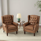 Accent Chair, Upholstered Armchair with Button Tufted High Back & Solid Wood Legs, Comfy Wingback Reading Single Sofa Chair for Small Spaces, Living Room, Bedroom-Leather Brown, Set of 1