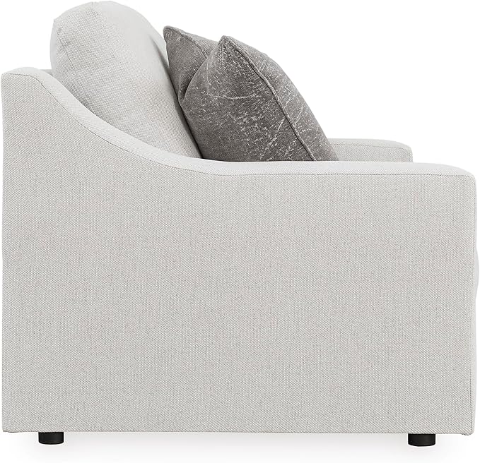 Signature Design by Ashley Maitelynn Contemporary Loveseat with Accent Pillows, Reversible Cushions and Sloped Arms, Light Gray