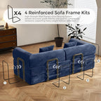 79" Convertible Sofa Bed with Fixed-Shape Frame & Removable Armrests, Modular Corduroy Sleeper Sofa, Folding Mattress Couch for Small Spaces - No Assembly Needed in Navy Blue (Includes 2 Pillows)