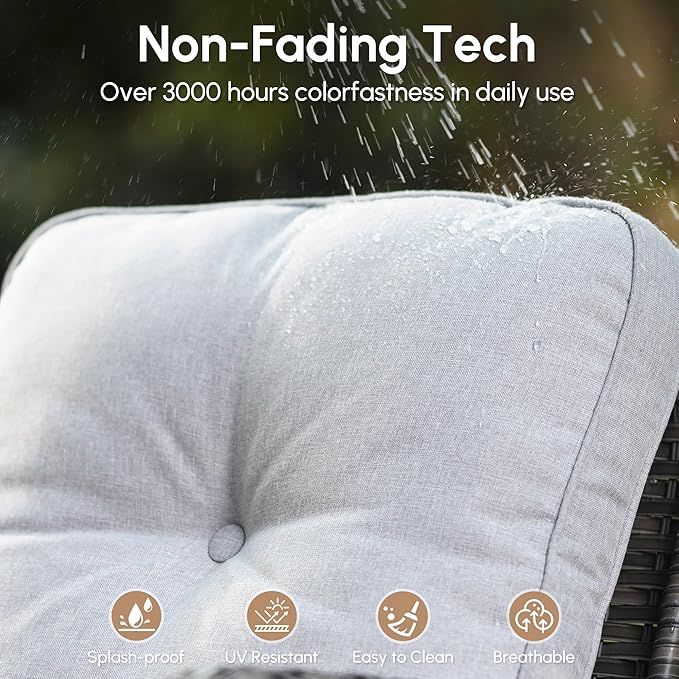 2 Pieces Wicker Patio Chairs - Outdoor Rattan Chairs Set of 2,All-Weather PE Wicker Dining Chair Set with High Back and Deep Seating for Deck Porch,Light Grey