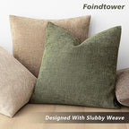 Foindtower Pack of 2 Soft Textured Chenille Throw Decorative Pillow Covers Square Accent Solid Cushion Cover Cozy Neutral Farmhouse Pillow Case for Couch Sofa Bedroom Living Room 16x16 Inch,Dark Green