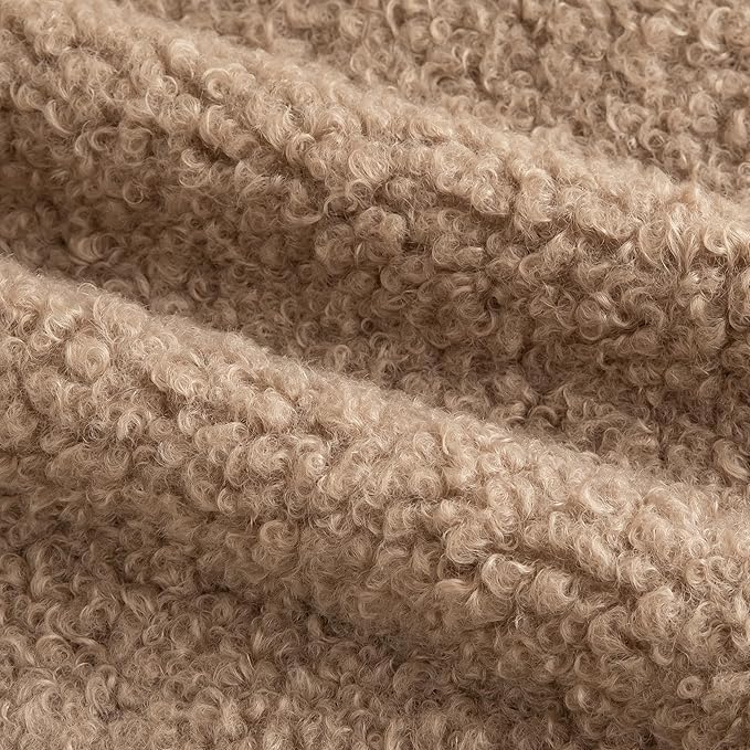Pack of 2 Curly Teddy Wool Faux Fur Throw Pillow Covers Fuzzy Accent Soft Sherpa Pillowcases Sheepskin Fleece Decorative Cushion Case for Sofa Couch Living Room 20x20 Inch Khaki