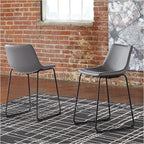 Signature Design by Ashley Centiar Modern Faux Leather 23.75" Counter Height Bucket Seat Barstool, Tubular Metal Base, Footrest for Comfort, Set of 2, Gray