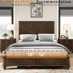 Queen Size Solid Wood Platform Bed Frame, Solid Wood Bed with 63.58" Headboard, Solid Wood Leg/No Box Spring Needed/Noise Free/Brown