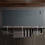 EUREKA ERGONOMIC Leather Standing Desk, 60 inch Executive Desk with Drawers,Modern Oak Grain X-Shaped Leg Sit Stand Desk, Charge Power Outlet Luxury Home Office Computer Desk