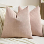 FUTEI Pink Chenille Decorative Throw Pillow Covers 24x24 Inch Set of 2,Soft Cozy Striped Geometric Patterns European Cushion Case,Modern Home Decor for Couch Bed Living Room