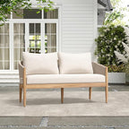 Christopher Knight Home Katarina Patio Acacia Wood Loveseat Furniture, Outdoor Loveseat Sofa with Comfy Fabric Cushions, 2-Seater Sofa with Handwoven Rope Backrest for Garden, Light Brown+Beige