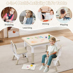Adjustable Kids Table Chairs Set – Graffiti Desktop, Multi-Activity Height-Adjustable Toddler Study Desk for Ages 3-8 – Ideal for Home, Classroom, Daycare (W-Wood, 2 Chairs-31.5" L x 23.6" W)
