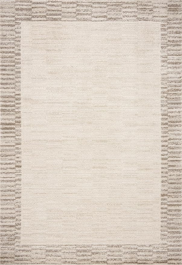 Loloi Chris Loves Julia Calvin Collection CLV-04 Ivory/Pebble 2'-7" x 7'-6" Runner Rug Checkered Neutral Soft Living Room Bedroom Carpet