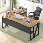 Tribesigns 63" L Shaped Desk with Drawer Cabinet, Executive Computer Desk and lateral File Cabinet, 2 Piece Home Office Furniture with Drawers for Hanging File, Doors with Locks (Brown, 63 inches)