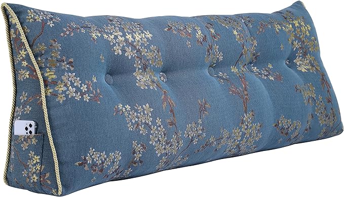 WOWMAX Wedge Pillow Headboard Dorm Headboard Twin XL Bed Bolster Pillow for Bed with Removable Cover Lake Blue
