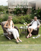 HUMMUH 5 Piece Outdoor Patio Furniture Set Wicker Conversation Bistro Set Swivel Rocking Chairs with Side Table and Ottomans for Backyard, Porch, Balcony