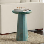 SIMPLIHOME Dayton Solid Mango Wood 13 inch Wide Round Contemporary Wooden Accent Table in Teal Wash, Fully Assembled for The Living Room and Bedroom