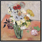 Wieco Art Framed Wall Art Japanese Vase with Roses and Anemones by Vincent Van Gogh Oil Paintings Reproduction Artwork Flowers on Canvas Wall Art for Home and office Decorations