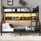 Bellemave Twin XL Over Queen Bunk Bed with Storage Shelf and RGB LED Lights, Adults Bunk Bed with Angle Padded Ladder, Heavy Duty Bunk Beds with Noise-Reducing Rubber Stoppers, Black