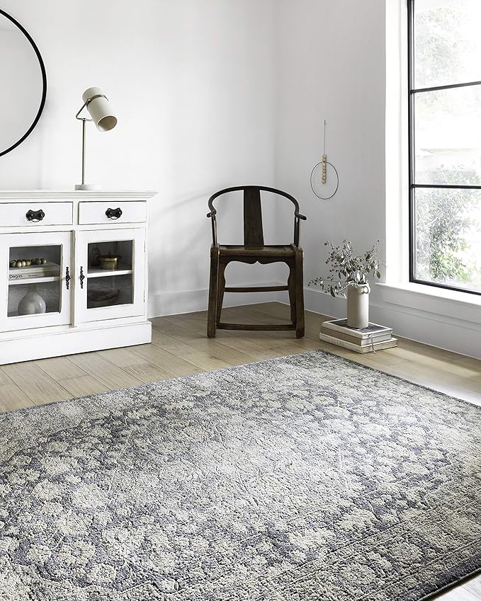 Loloi Teagan Collection TEA-01 Denim/Mist 2'-8" x 4' Accent Rug, Large, Soft Neutral Rug, High-Traffic for Living Room, Bedroom, Home Office, Dining Area