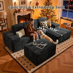 114" Glitter Cloud Sectional Couch with L-Shape Chaise & Ottoman, Modern Boneless Couches for Living Room, Fluffy Tufted Deep Seat Modular Sofa No Assembly (Gray Sparkly Velvet,Right Facing)