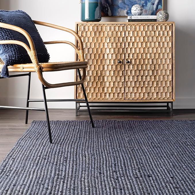 nuLOOM Oval 3x5 Rigo Jute Hand Woven Area Rug, Navy, Solid Farmhouse Design, Natural Fiber, For Bedroom, Living Room, Dining Room, Hallway, Office, Kitchen, Entryway