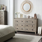 T4TREAM Farmhouse 6 Drawers Dresser for Bedroom, Wood Rustic Wide Chest of Drawers, Storage Dressers Organizer for Bedroom, Living Room, Hallway, Light Rustic Oak