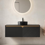 48 Inch Bathroom Vanity with Sink, Floating Fluted Vanity with Vessel Sink, Modern Wall Mounted Bathroom Vanity Cabinet with 2 Doors, Black Vessel Sink & Sintered Stone Top, Black