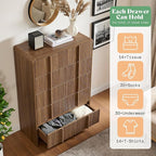 AMERLIFE Fluted 5 Drawer Dresser, 48" Tall Modern Chest of Drawers with Pine Handles, Rounded Corners & Anti-Tip, Wood Drawer Organizer for Cloth, Bedroom, Living Room, Hallway, Dark Walnut