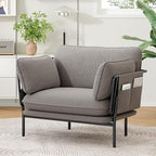 Modern Accent Chair for Living Room, Oversized Reading Chair with Solid Metal Legs, Upholstered Fabric Armchair with Side Pockets and 2 Pillows, Comfy Accent Chairs for Bedroom, Nursery, Khaki