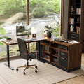 67" Standing Desk with 2 File Cabinets, AC/USB, 1.18" Desktop, L Shaped Height Adjustable Electric Stand Up Desk, Multiple Functions for Home and Office, Black Walnut