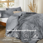 Bedsure Tufted Boho Comforter Set Queen Size - Grey Boho Bed Set, GentleSoft™ 3 Pieces Farmhouse Shabby Chic Embroidery Bedding, Gifts for Woman, Soft Jacquard Queen Comforter for All Seasons