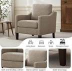 VKNOW Mid Century Modern Accent Chair, Upholstered Living Room Chairs Armchair for Bedroom, Comfy Reading Accent Chairs with Wood Legs for Living Room, Brown
